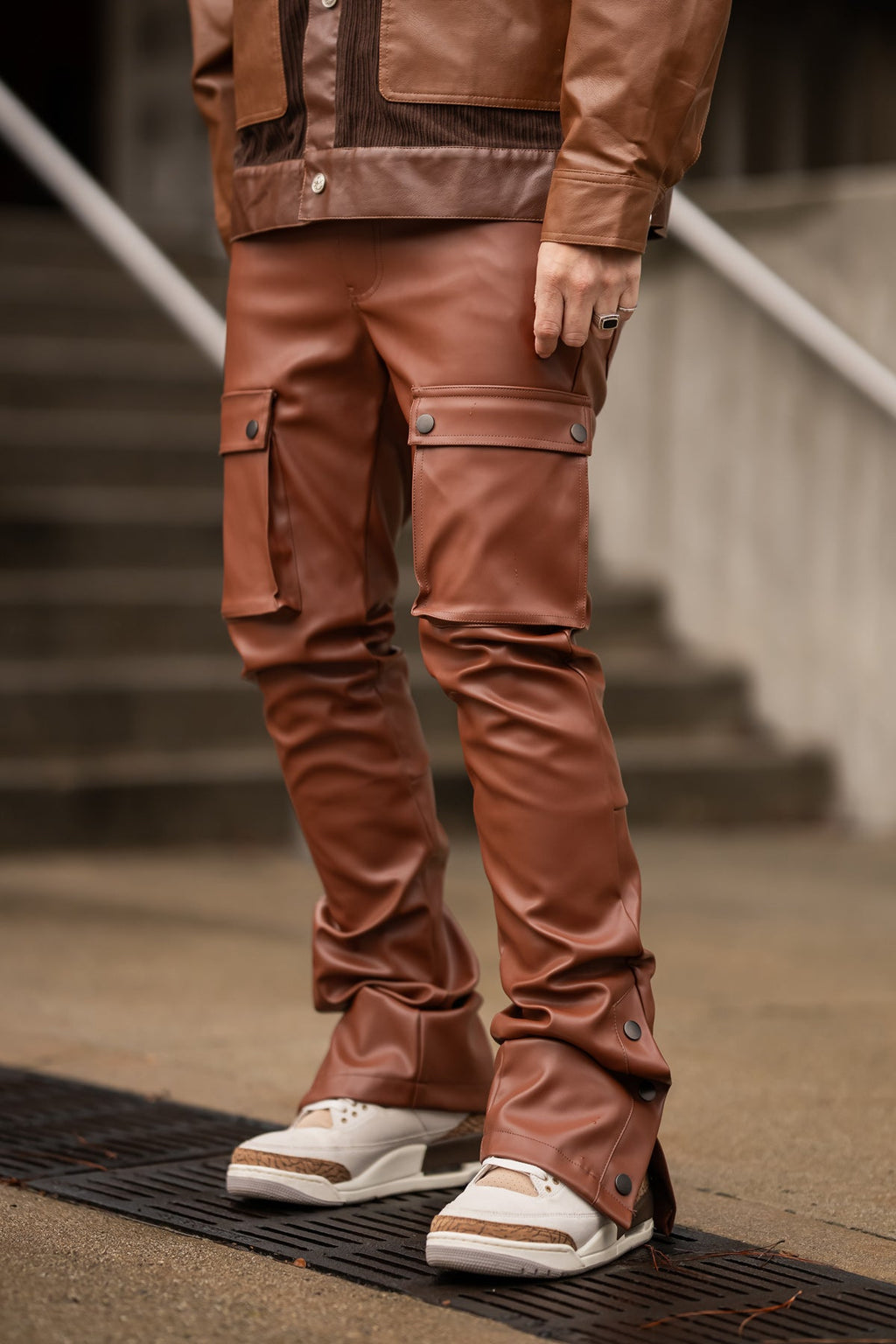 STACKED LEATHER SNAP PANTS