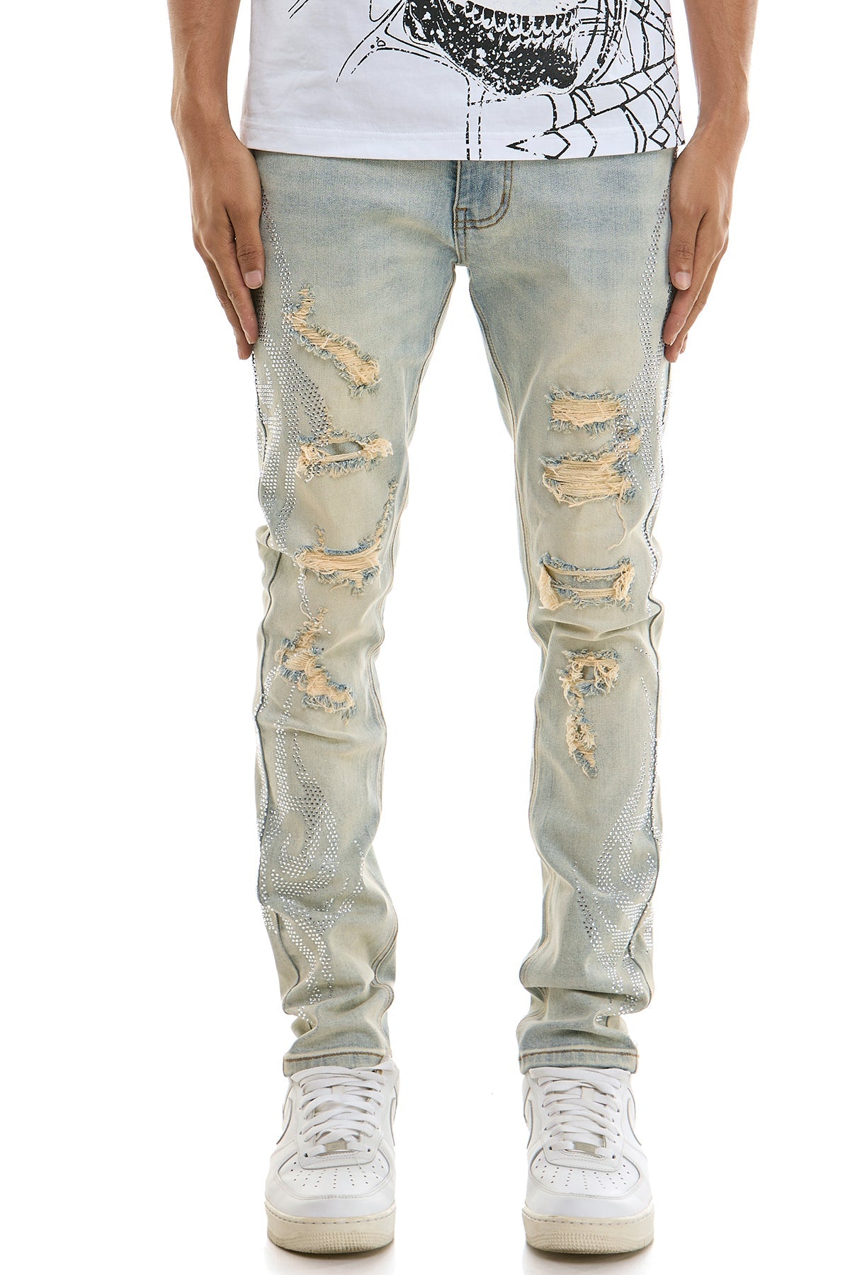 TRIBAL RHINESTONE SKINNY JEANS