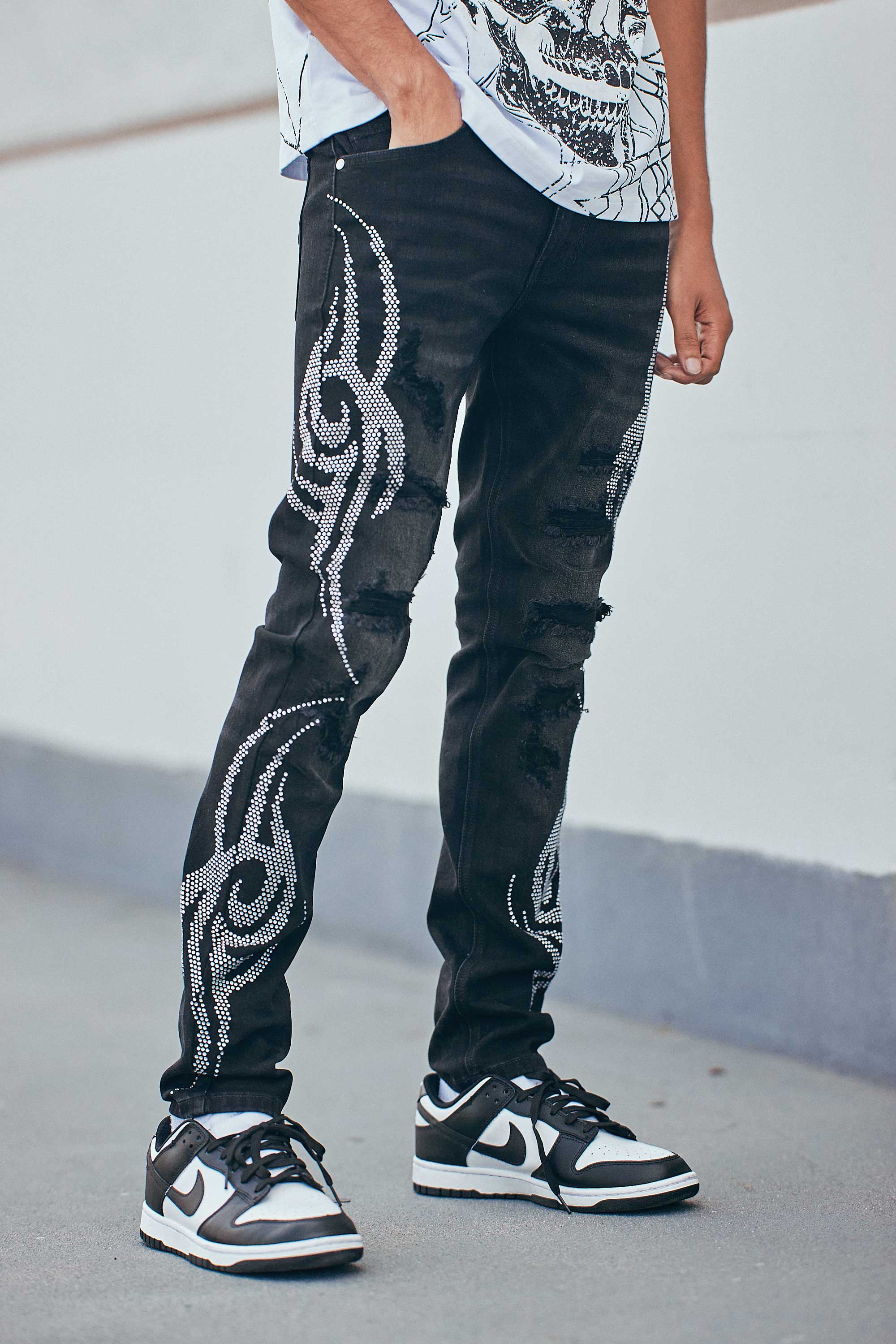 TRIBAL RHINESTONE SKINNY JEANS