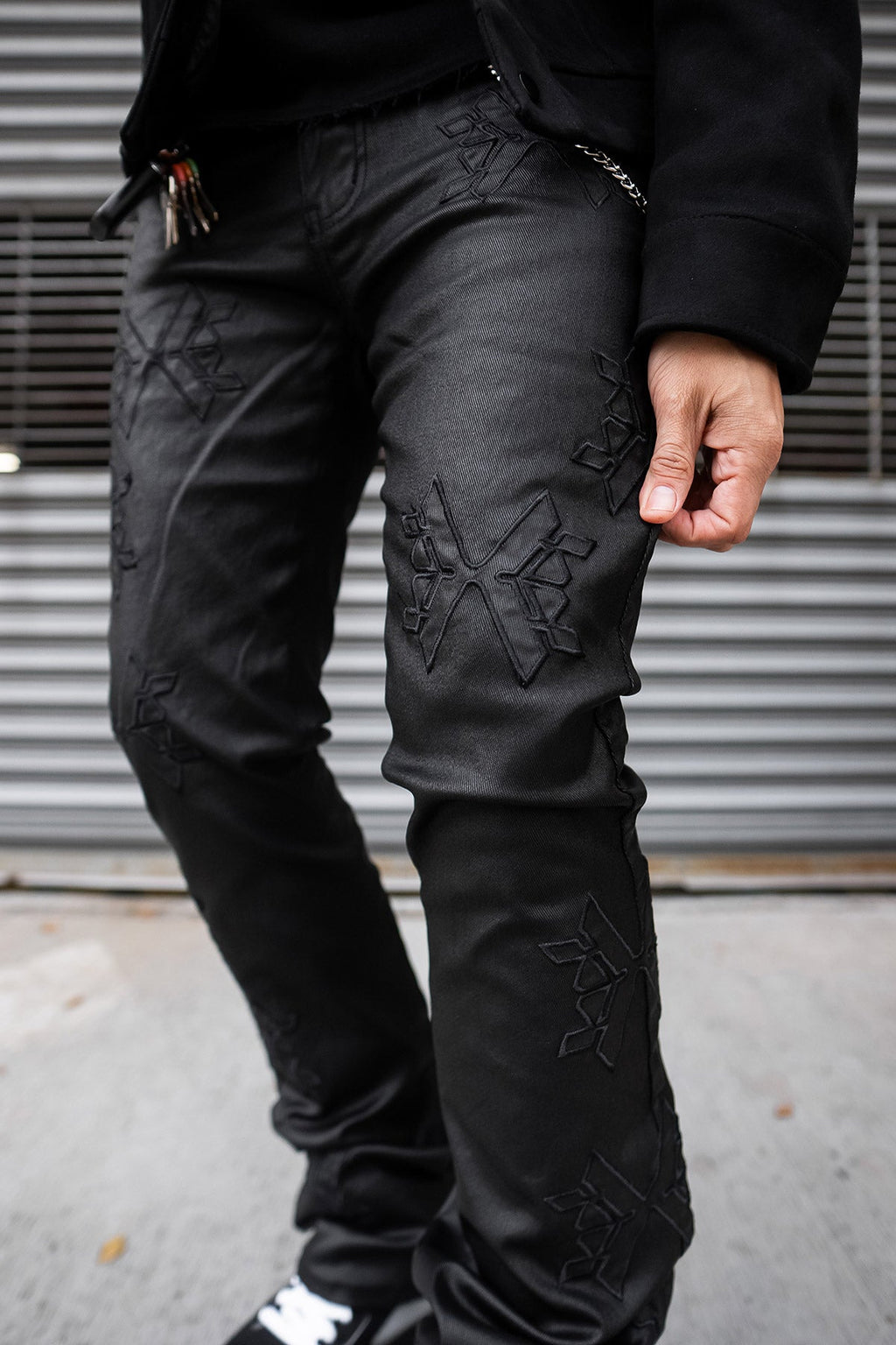 MONOGRAM WAXED FLARED PANTS