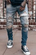SMOCKED PU ANKLE ZIP JEANS