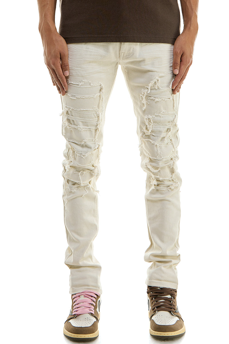 PATCHED AND DISTRESSED SKINNY PANTS