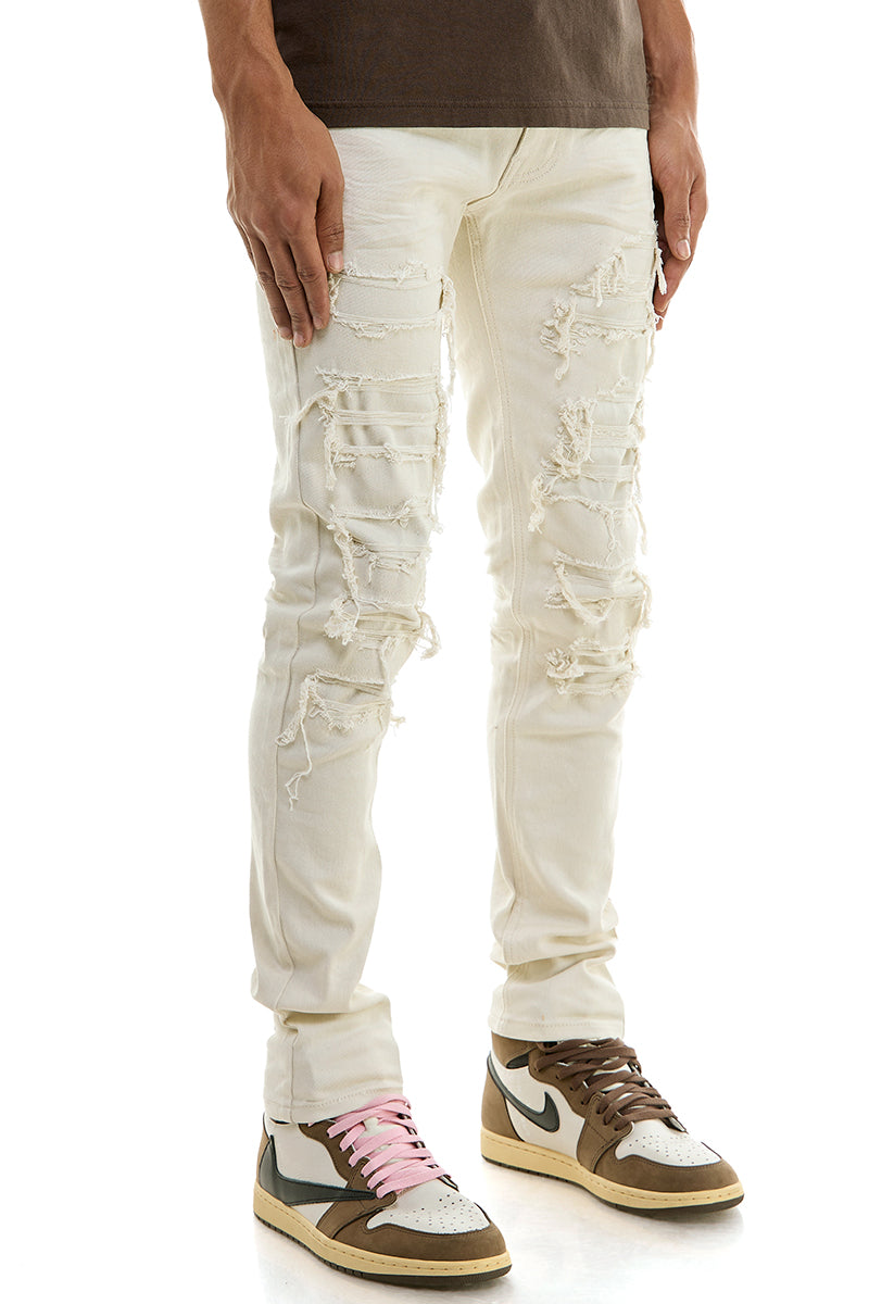 PATCHED AND DISTRESSED SKINNY PANTS