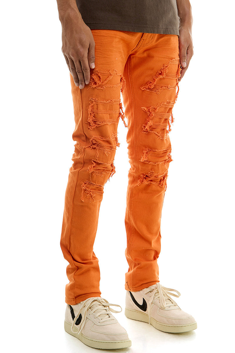 PATCHED AND DISTRESSED SKINNY PANTS