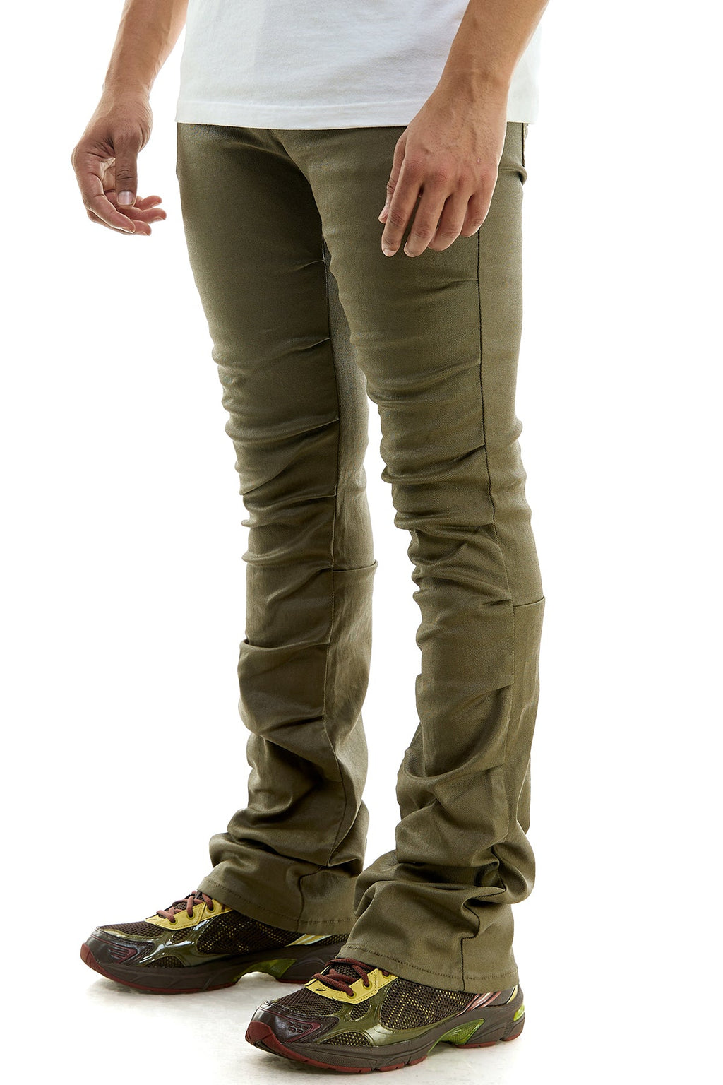 WAX+PLEAT FLARE PANTS