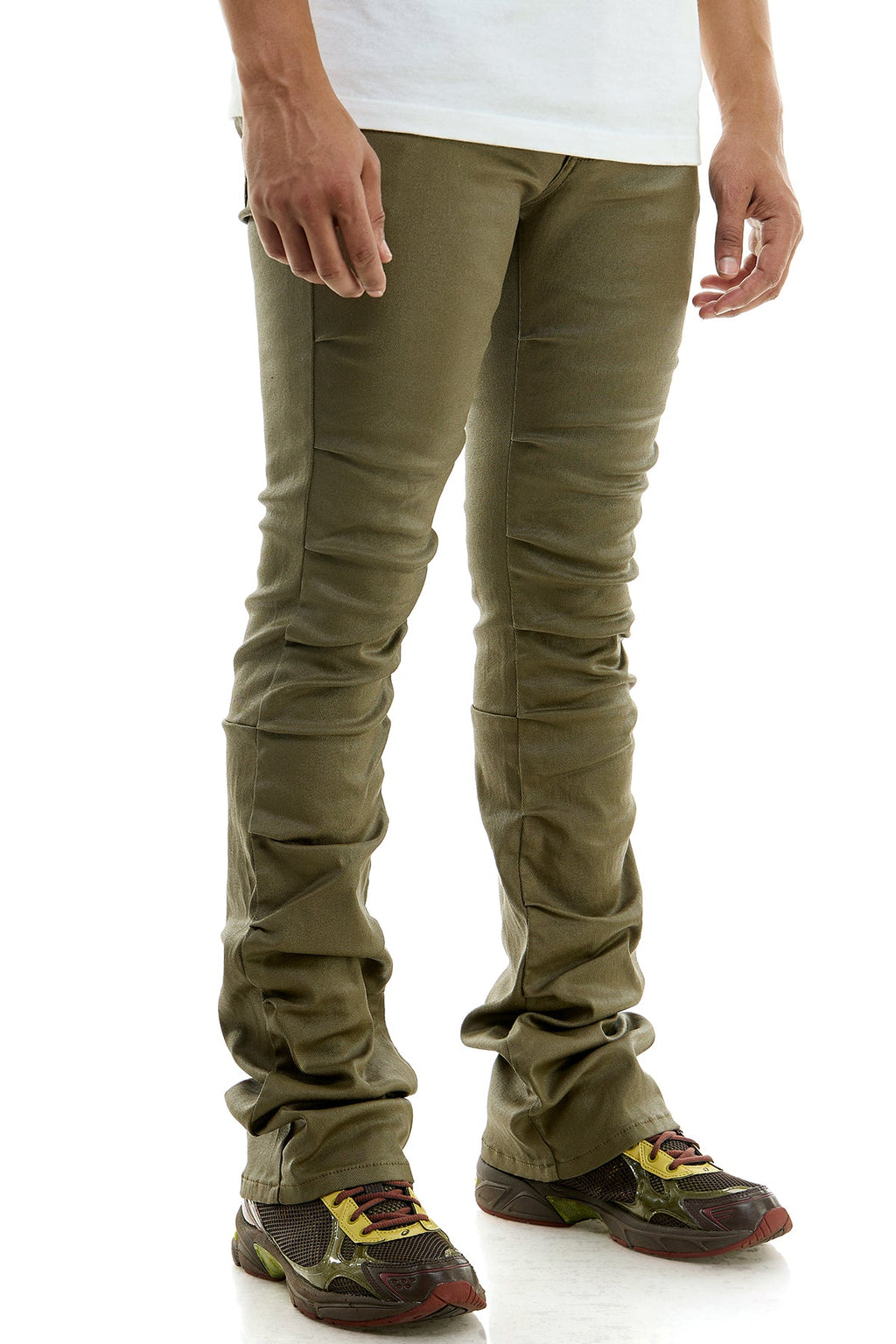 WAX+PLEAT FLARE PANTS