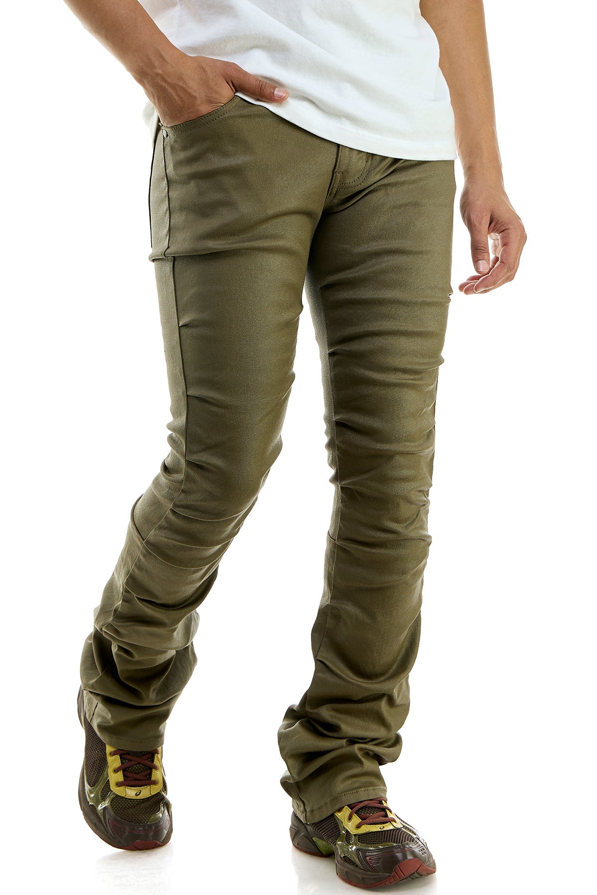 WAX+PLEAT FLARE PANTS