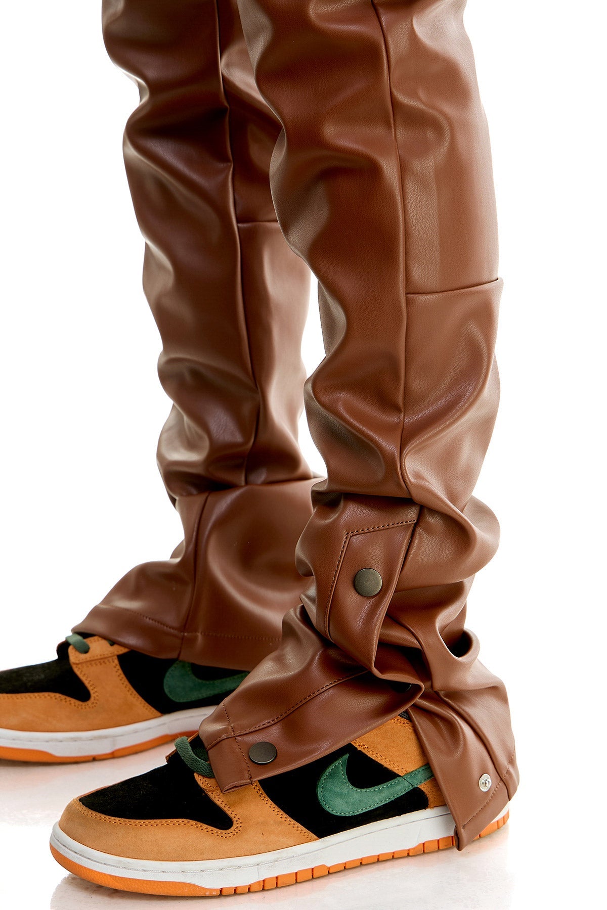 STACKED LEATHER SNAP PANTS