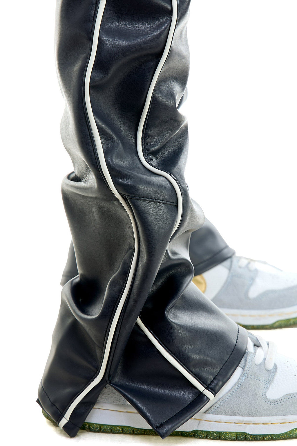 PIPED LEATHER FLARE PANTS