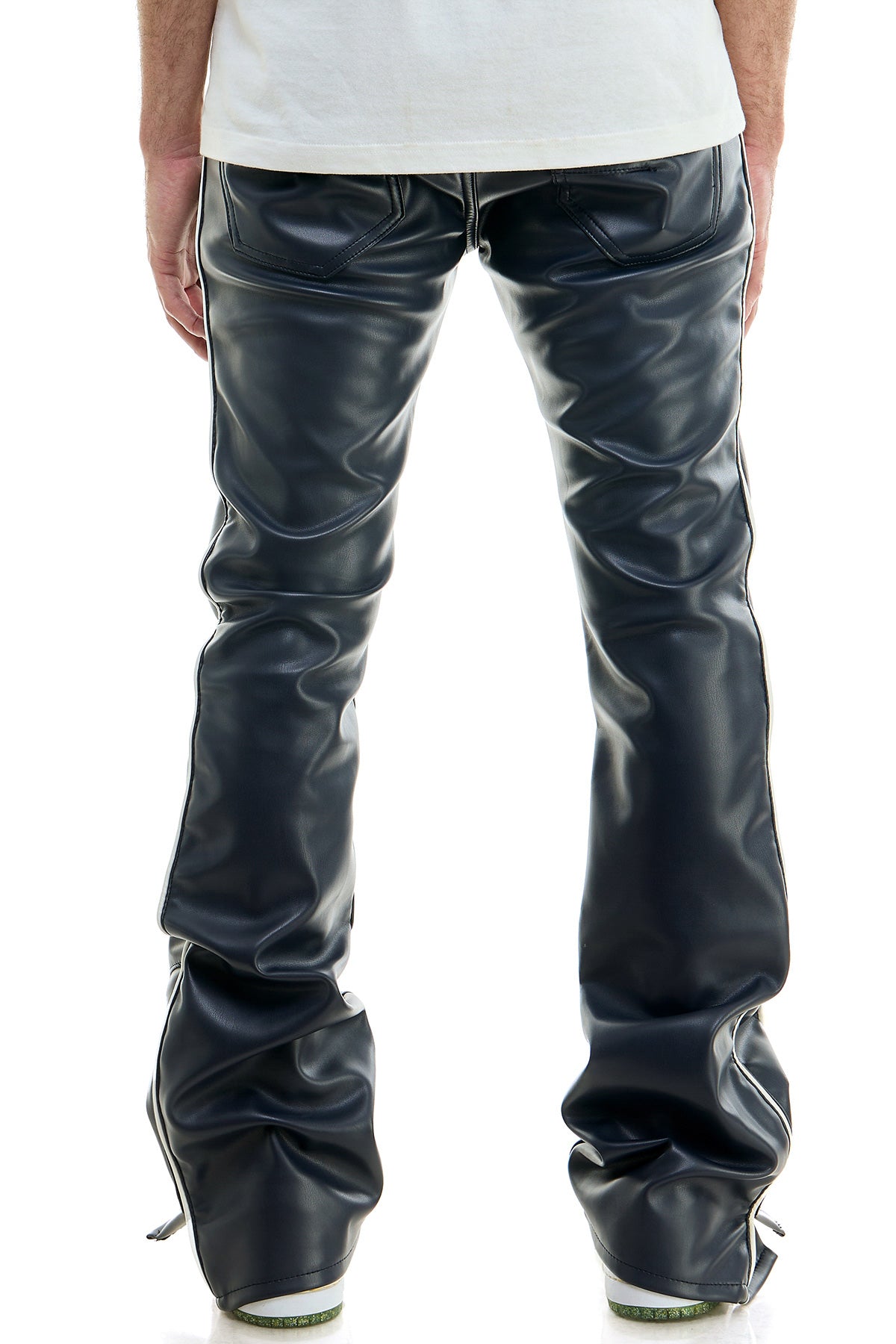 PIPED LEATHER FLARE PANTS