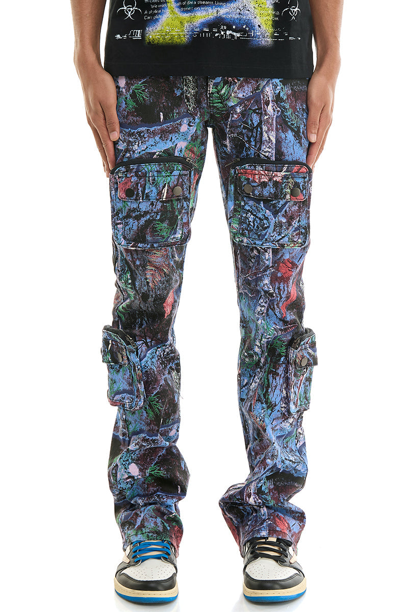 3D CARGO CAMO FLARE JEANS