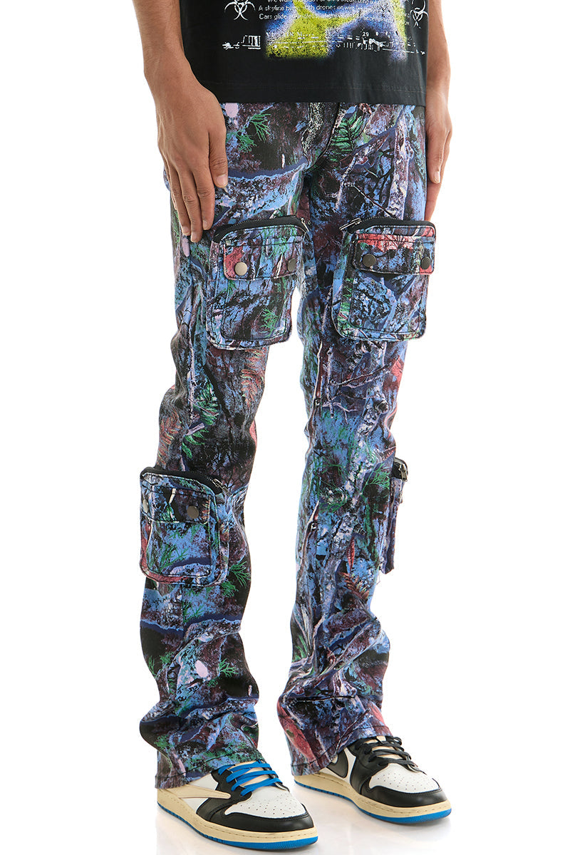 3D CARGO CAMO FLARE JEANS