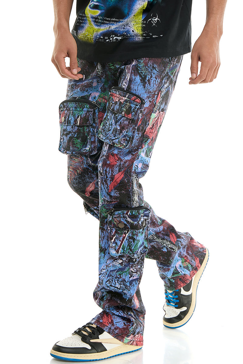 3D CARGO CAMO FLARE JEANS