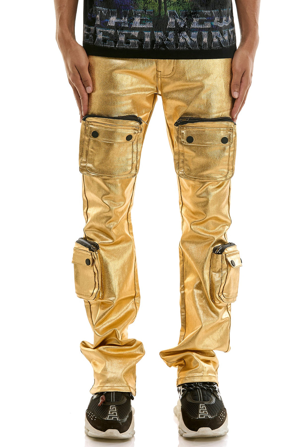 GOLD CARGO SKINNY FLARE JEANS