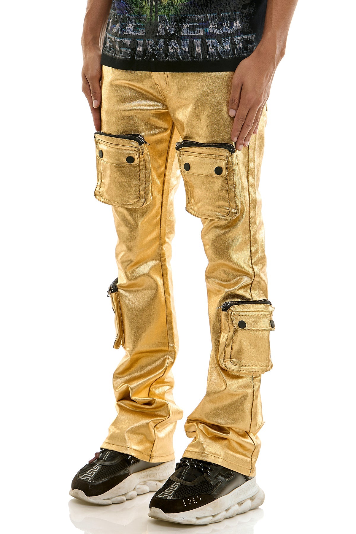 GOLD CARGO SKINNY FLARE JEANS
