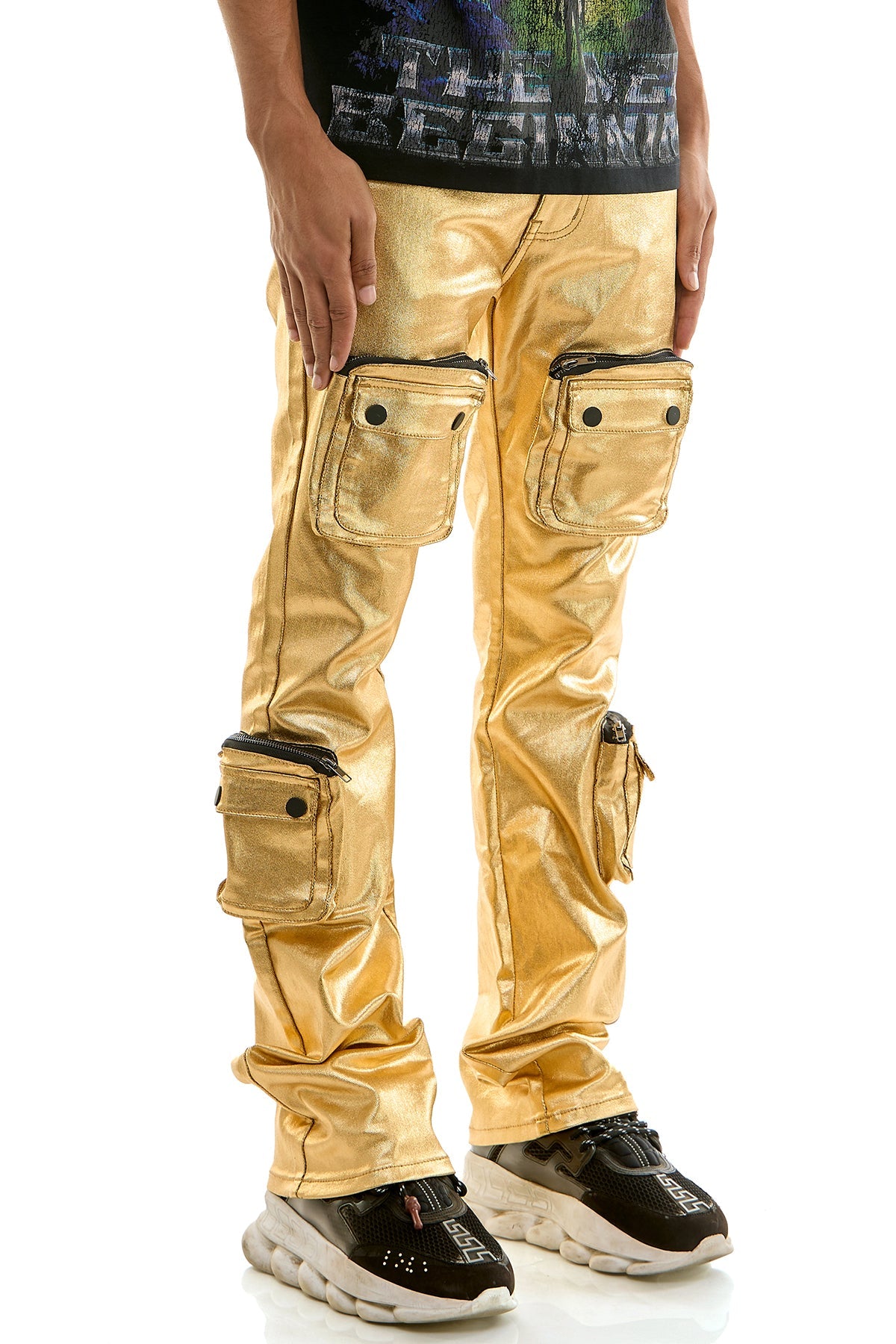 GOLD CARGO SKINNY FLARE JEANS