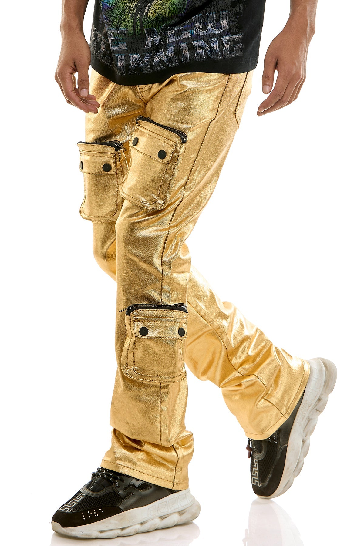 GOLD CARGO SKINNY FLARE JEANS