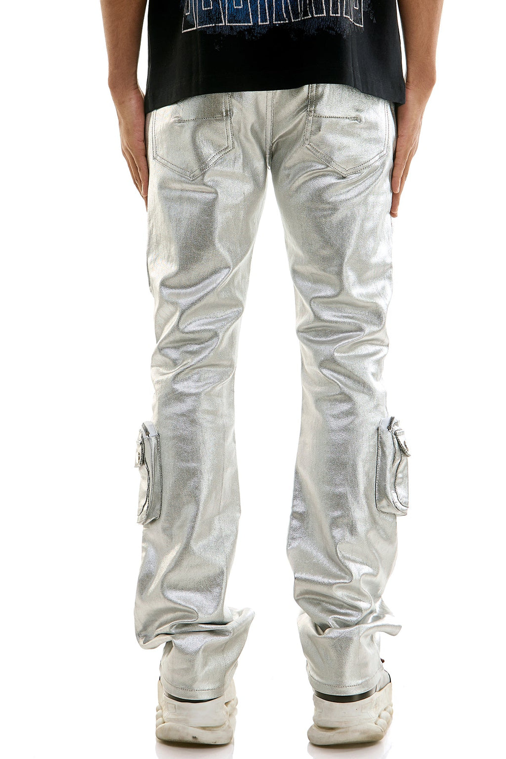 SILVER CARGO SKINNY FLARE JEANS