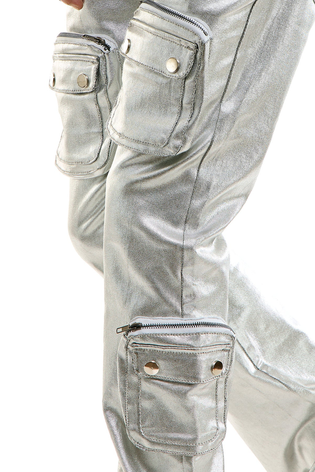 SILVER CARGO SKINNY FLARE JEANS
