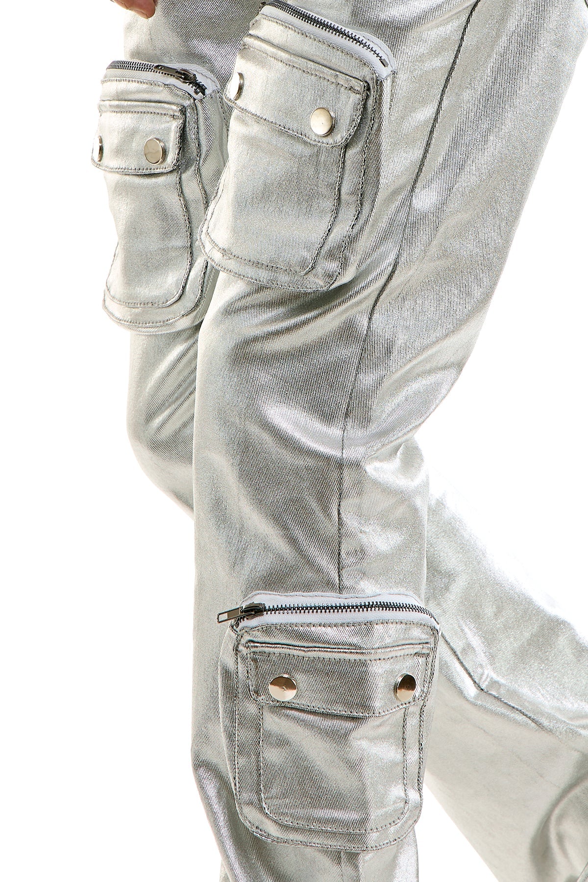 SILVER CARGO SKINNY FLARE JEANS
