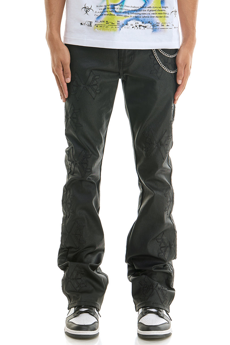 MONOGRAM WAXED FLARED PANTS