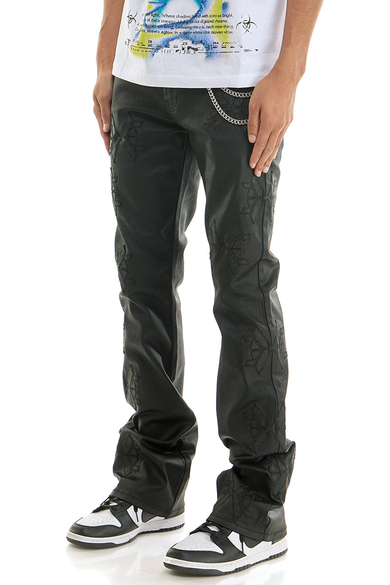 MONOGRAM WAXED FLARED PANTS