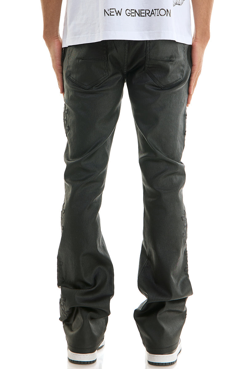 MONOGRAM WAXED FLARED PANTS