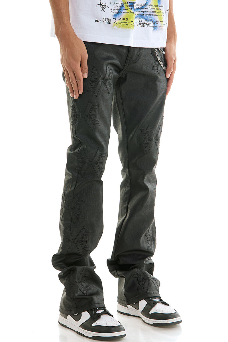 MONOGRAM WAXED FLARED PANTS