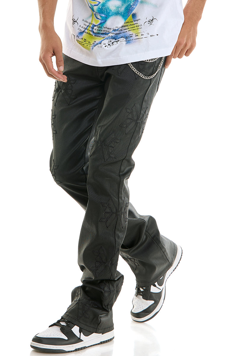 MONOGRAM WAXED FLARED PANTS