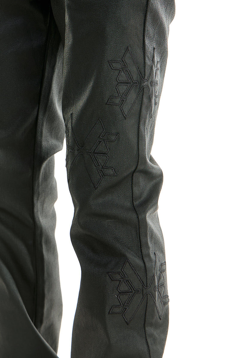 MONOGRAM WAXED FLARED PANTS