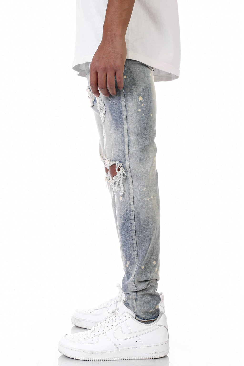 BLEACHED ANKLE ZIP JEANS WITH BLEACH SPOTS