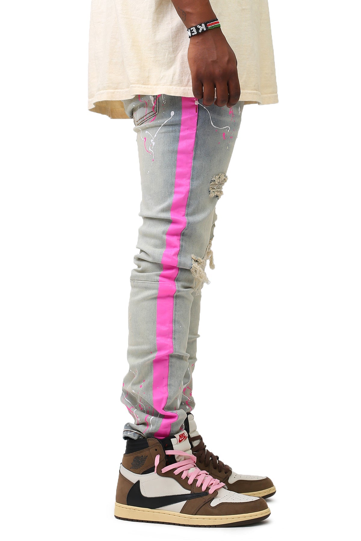 PAINT STRIPED JEANS WITH PAINT SPLATTER