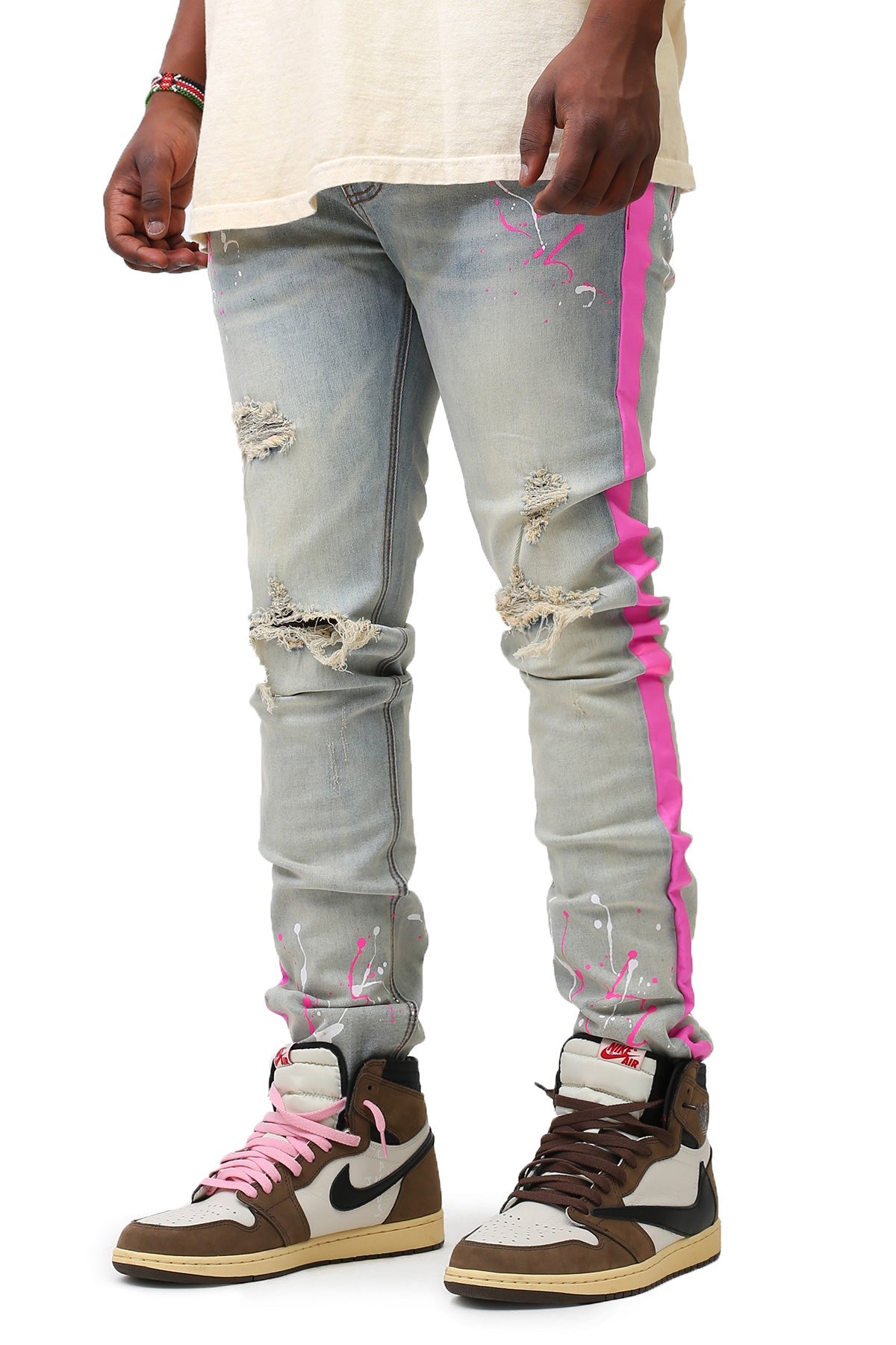 PAINT STRIPED JEANS WITH PAINT SPLATTER