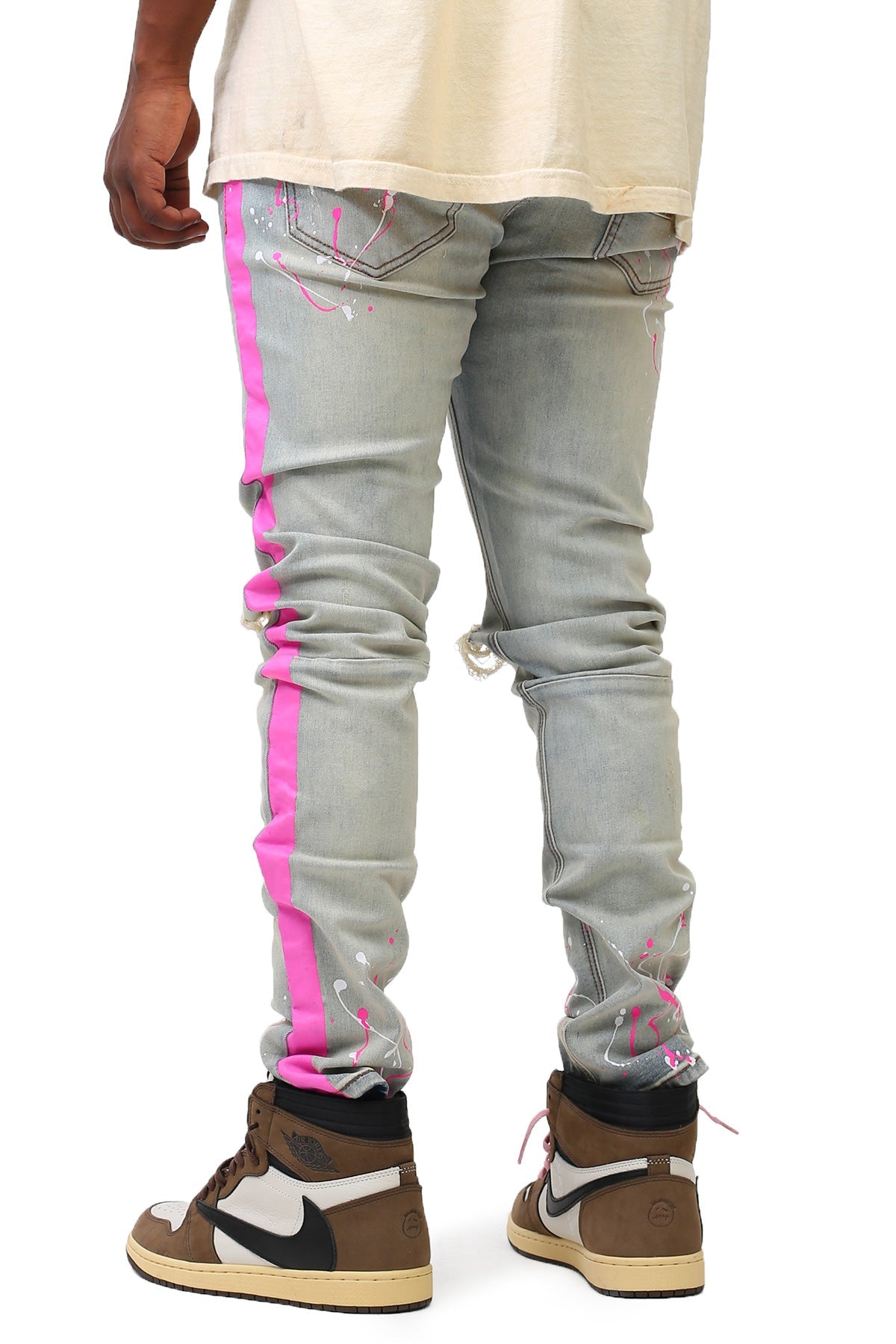 PAINT STRIPED JEANS WITH PAINT SPLATTER