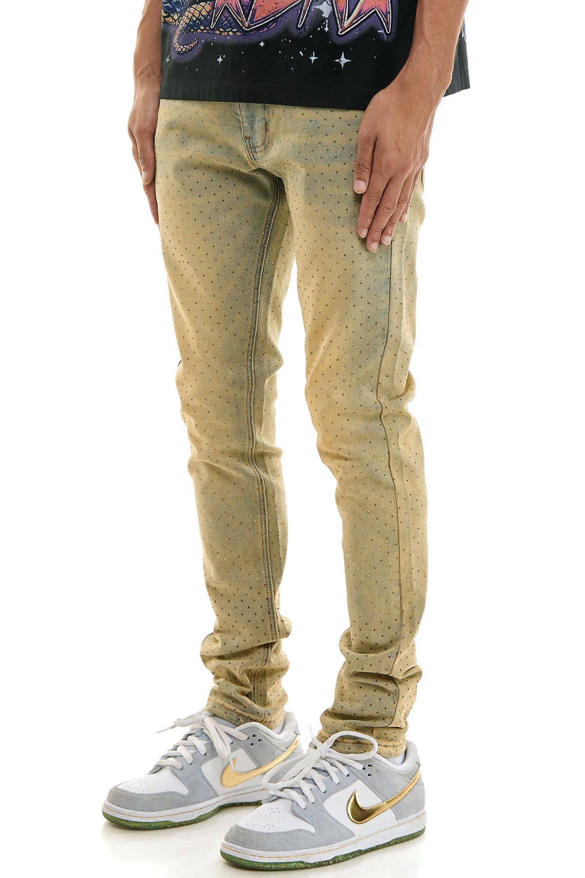 GOLDEN RHINESTONE SKINNY JEANS