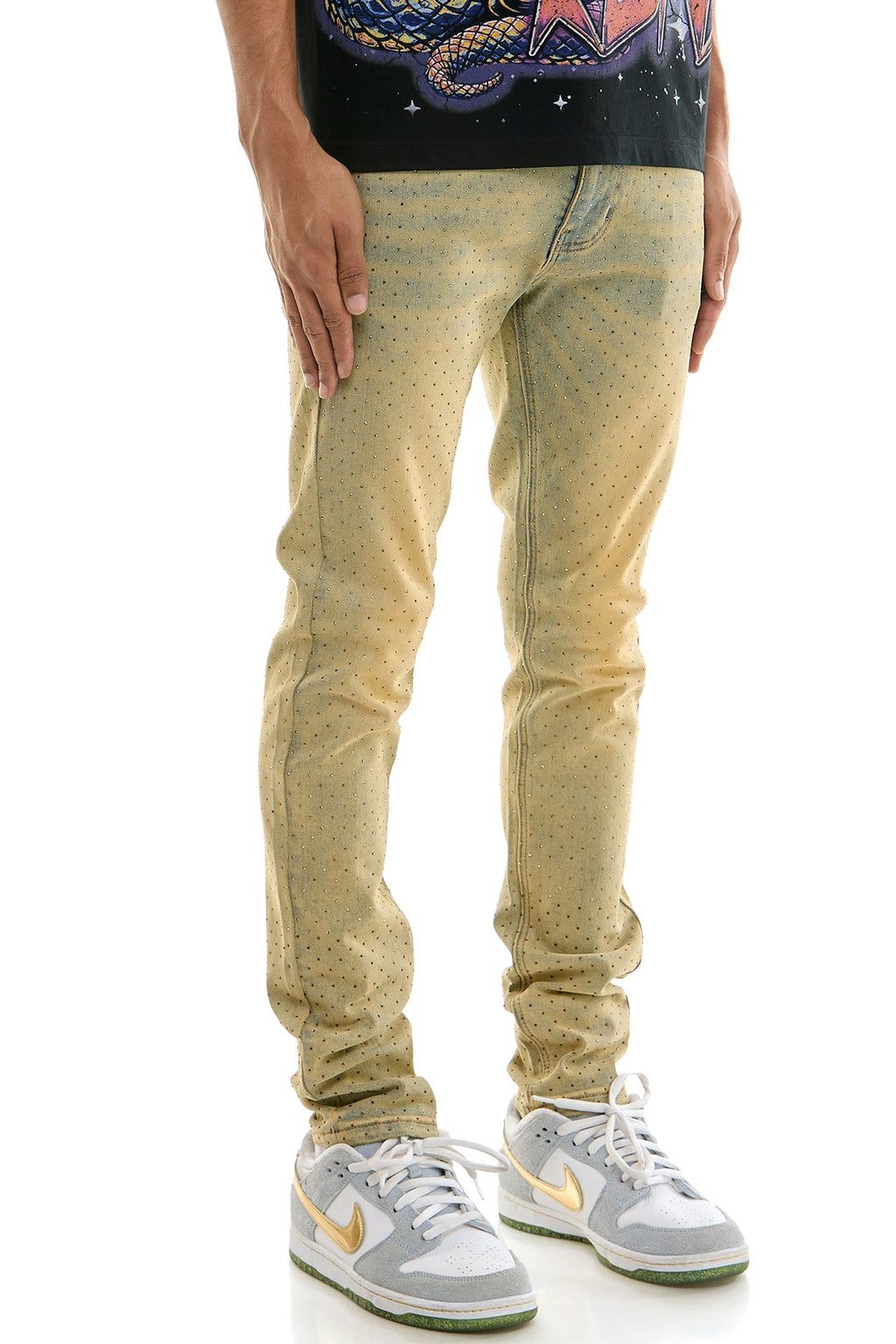 GOLDEN RHINESTONE SKINNY JEANS