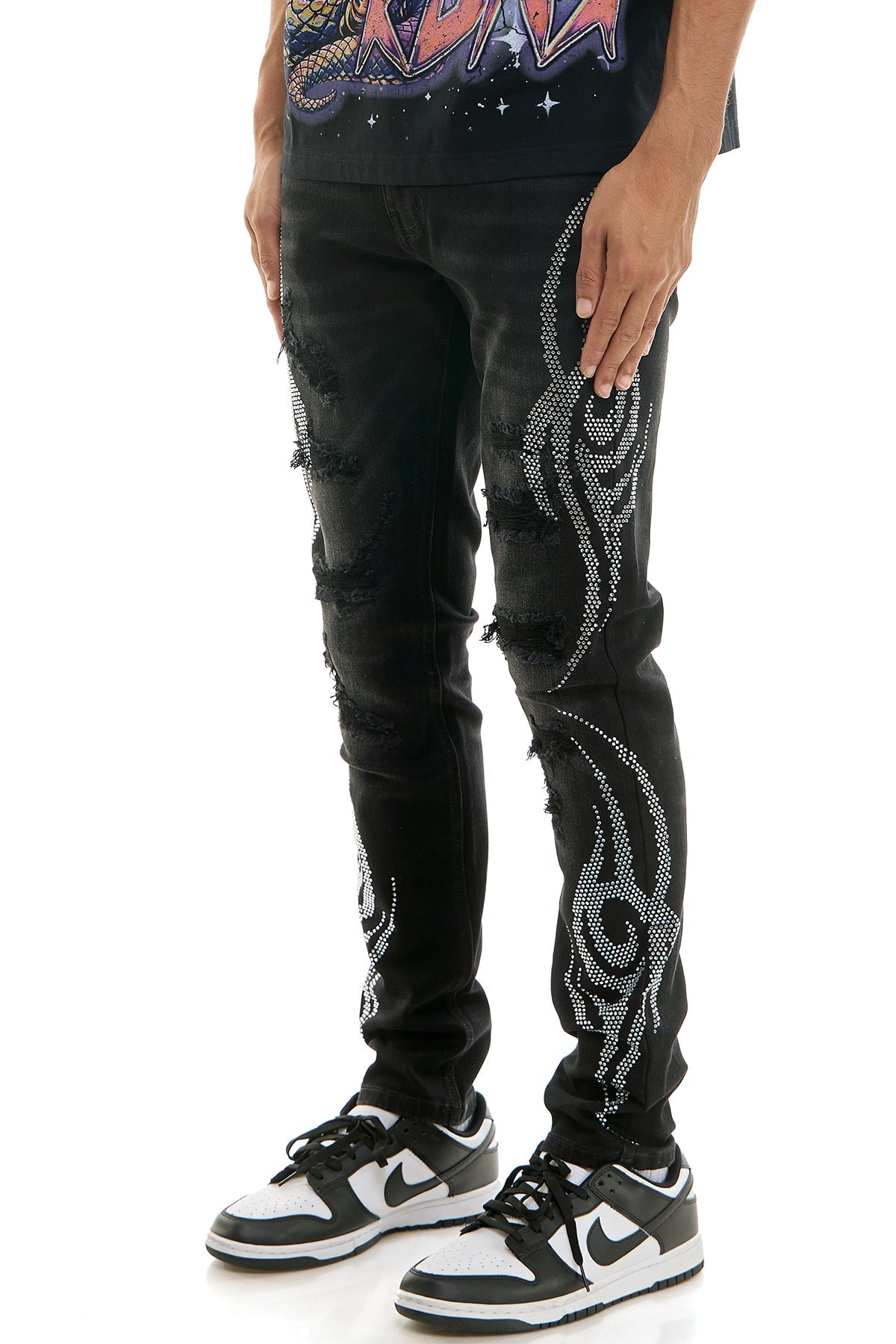 TRIBAL RHINESTONE SKINNY JEANS