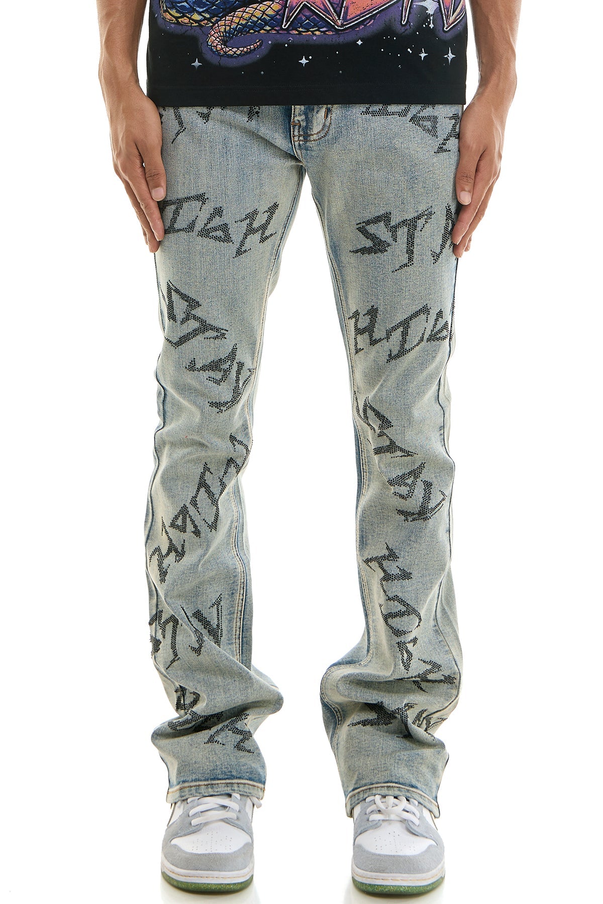 STAY HIGH RHINESTONE SKINNY FLARE JEANS
