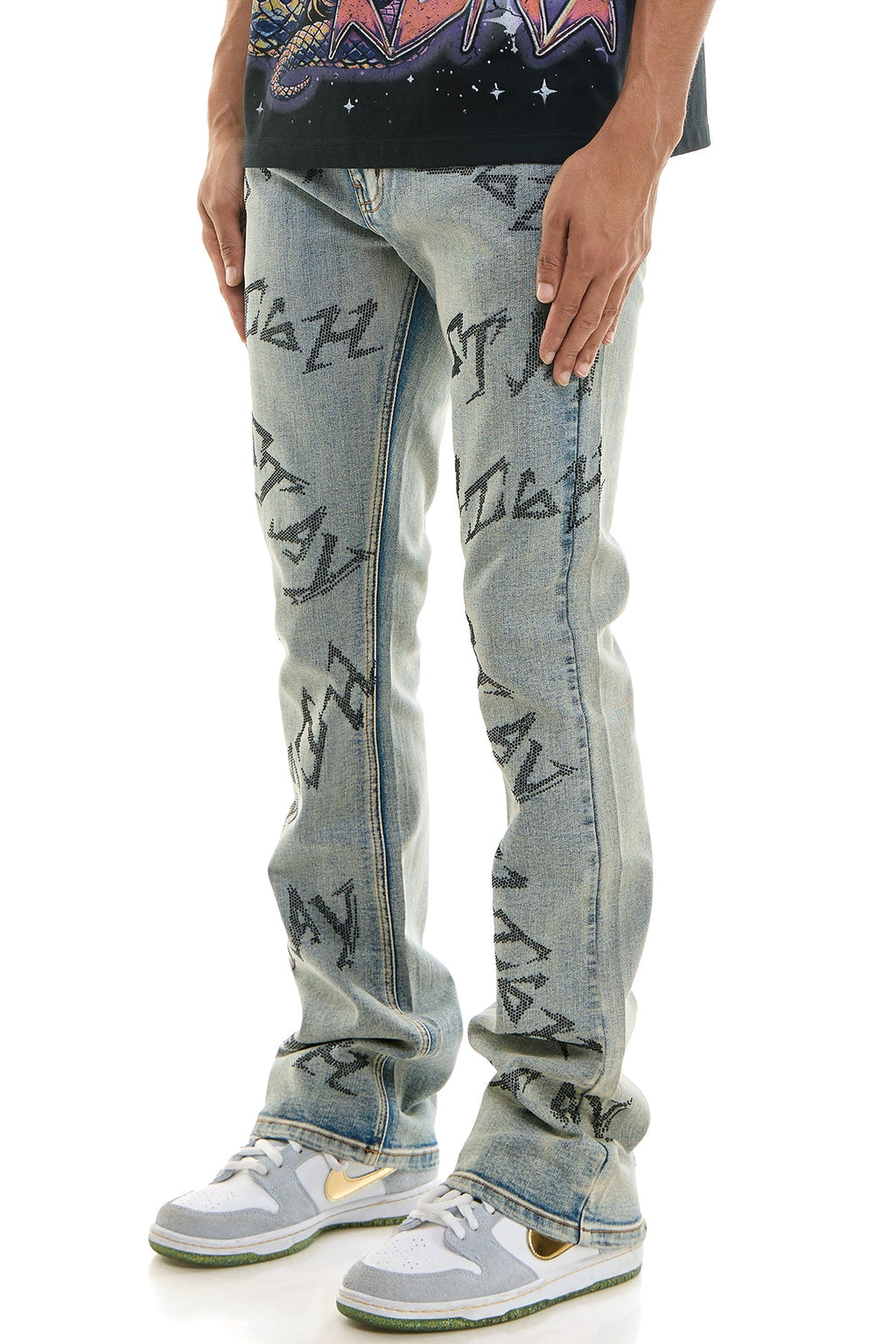 STAY HIGH RHINESTONE SKINNY FLARE JEANS