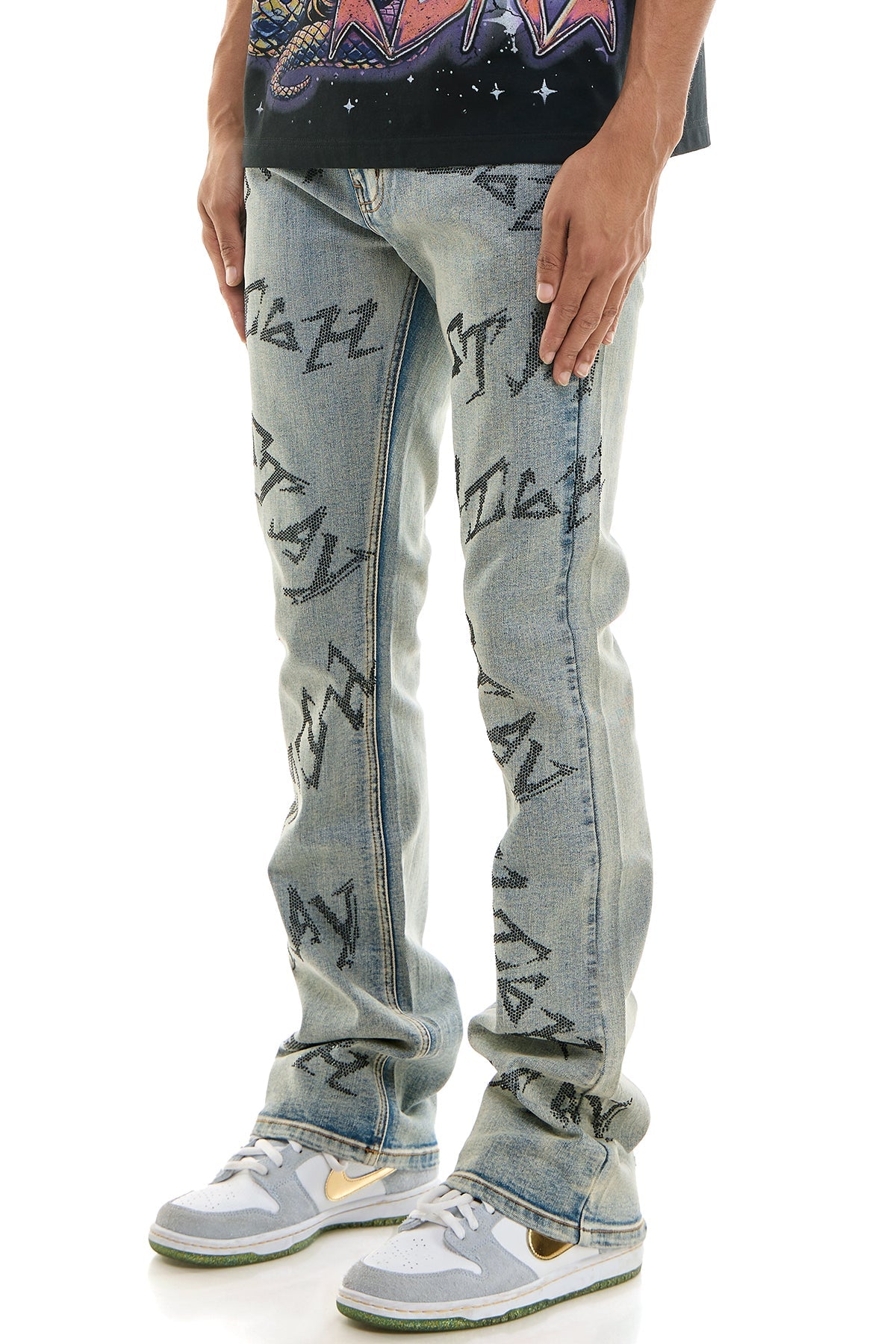 STAY HIGH RHINESTONE SKINNY FLARE JEANS