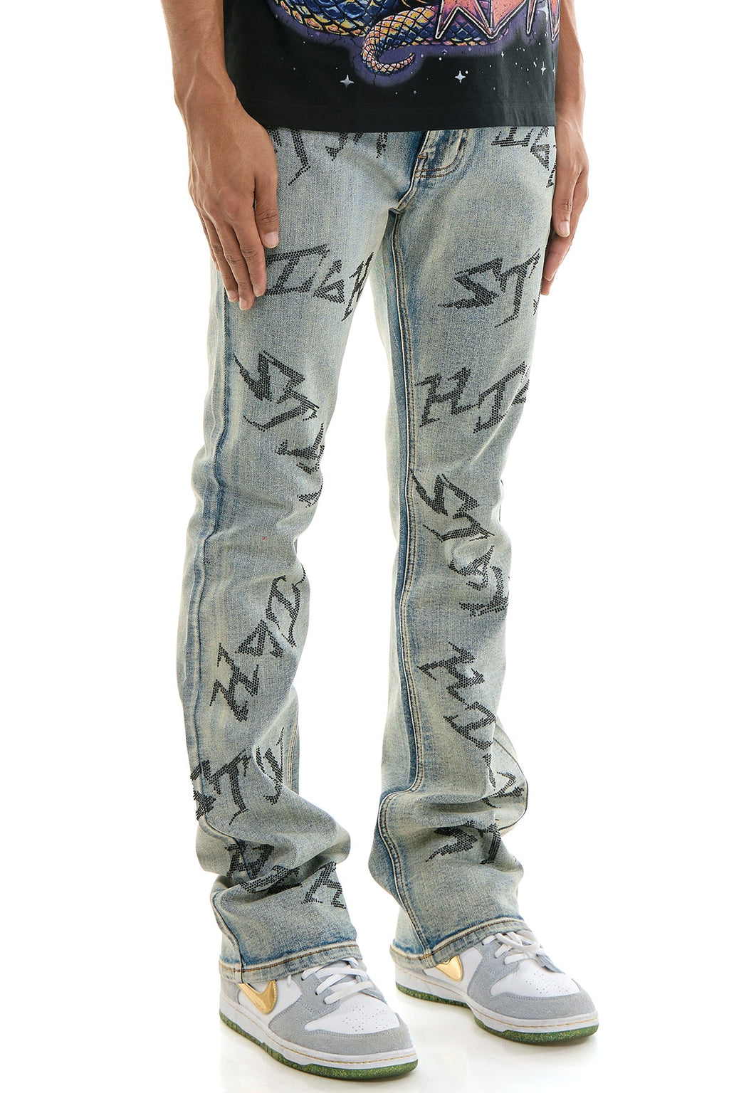 STAY HIGH RHINESTONE SKINNY FLARE JEANS