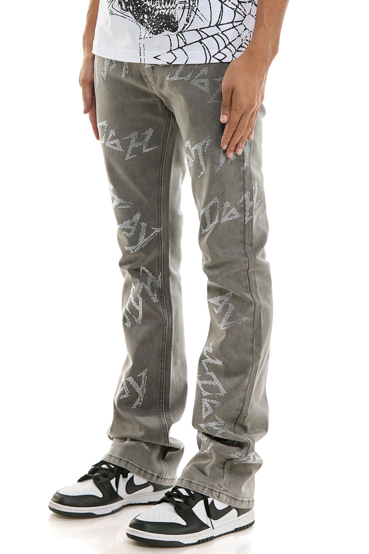 STAY HIGH RHINESTONE SKINNY FLARE JEANS