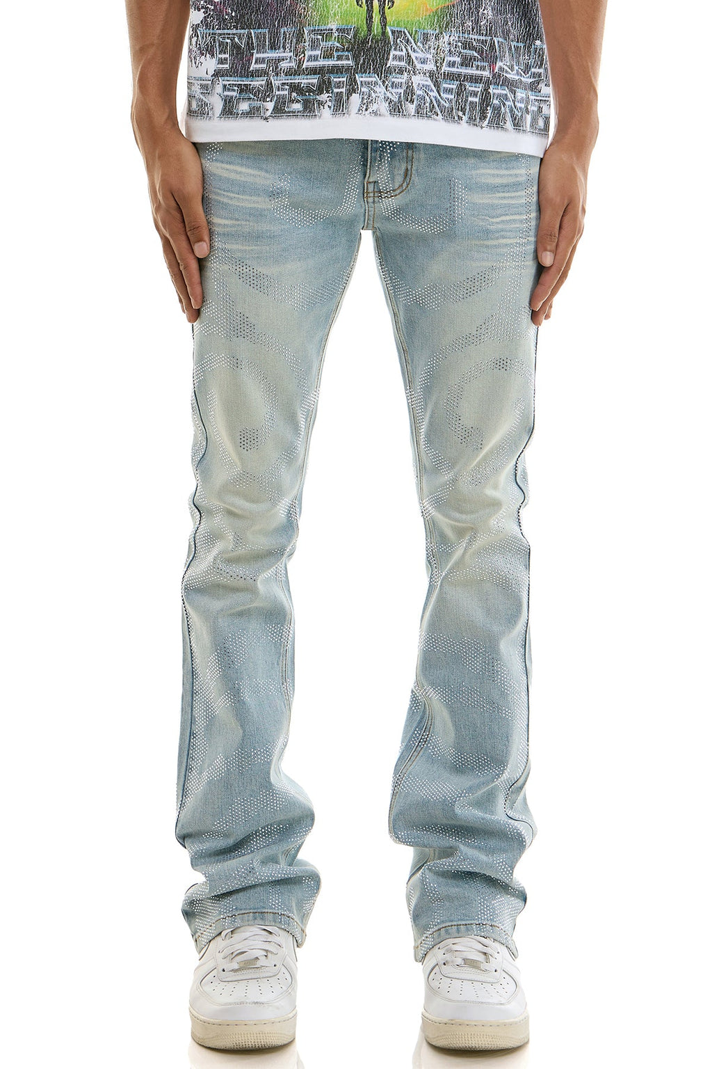 DIAMOND RHIINESTONE SKINNY FLARE JEANS