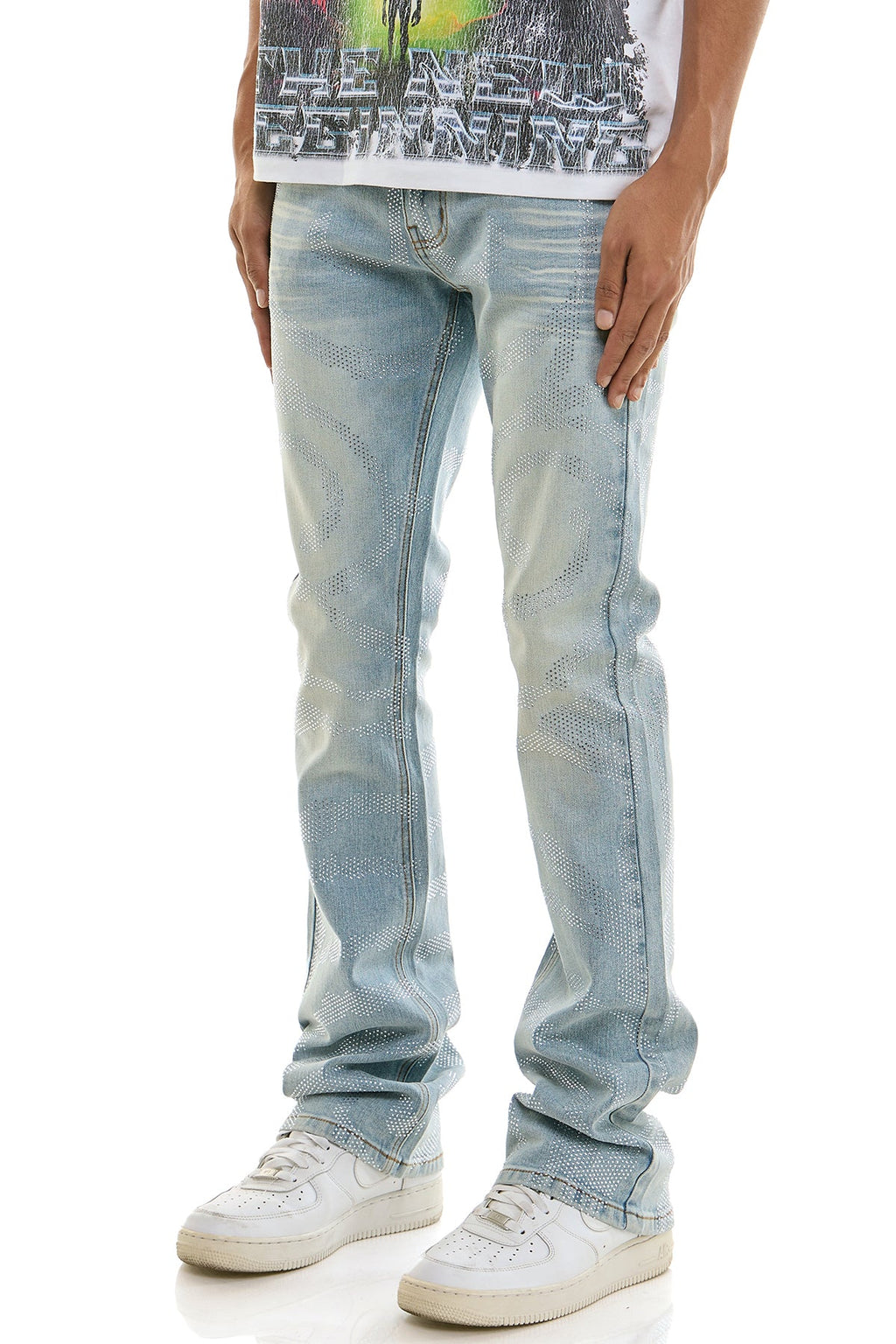 DIAMOND RHIINESTONE SKINNY FLARE JEANS