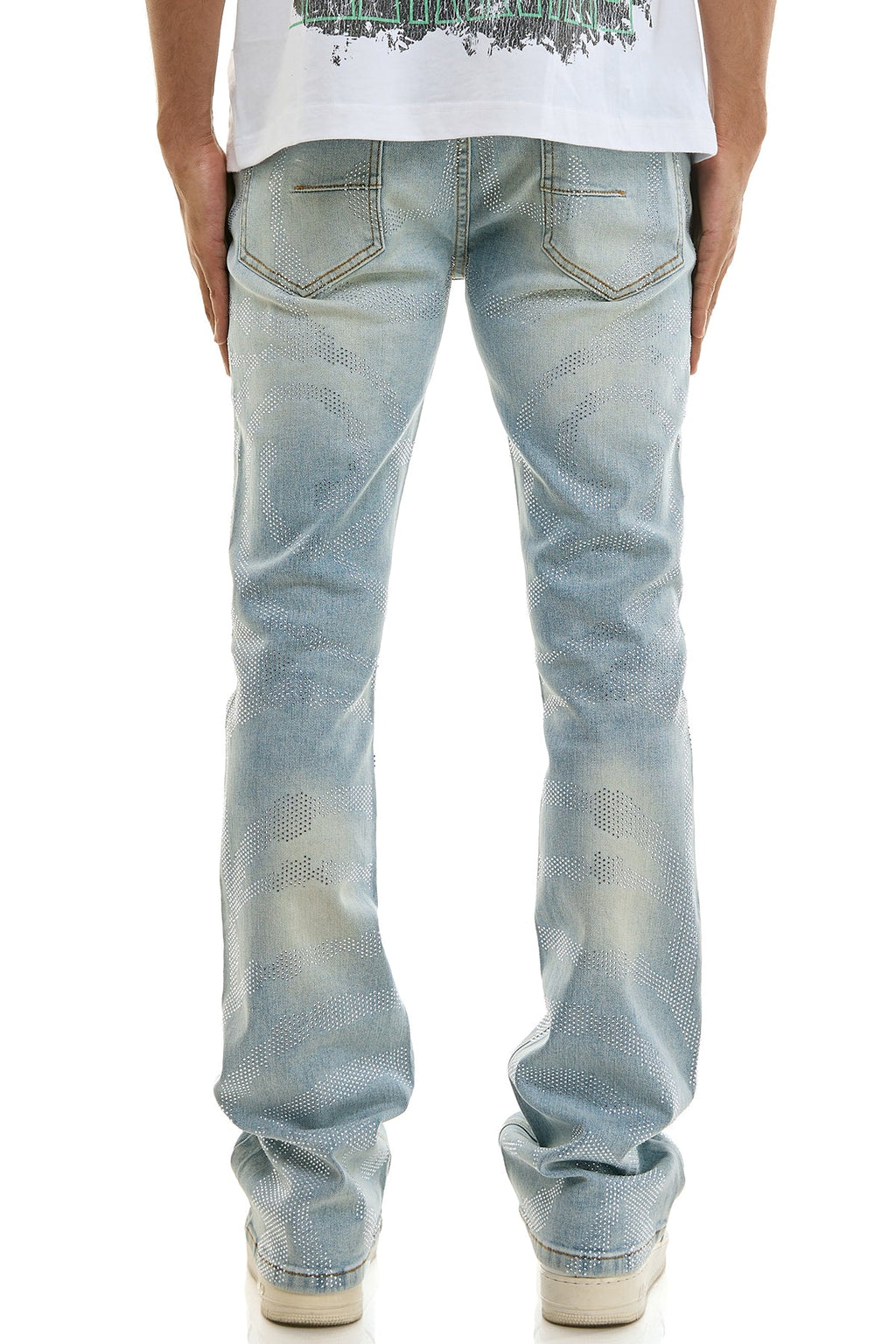 DIAMOND RHIINESTONE SKINNY FLARE JEANS