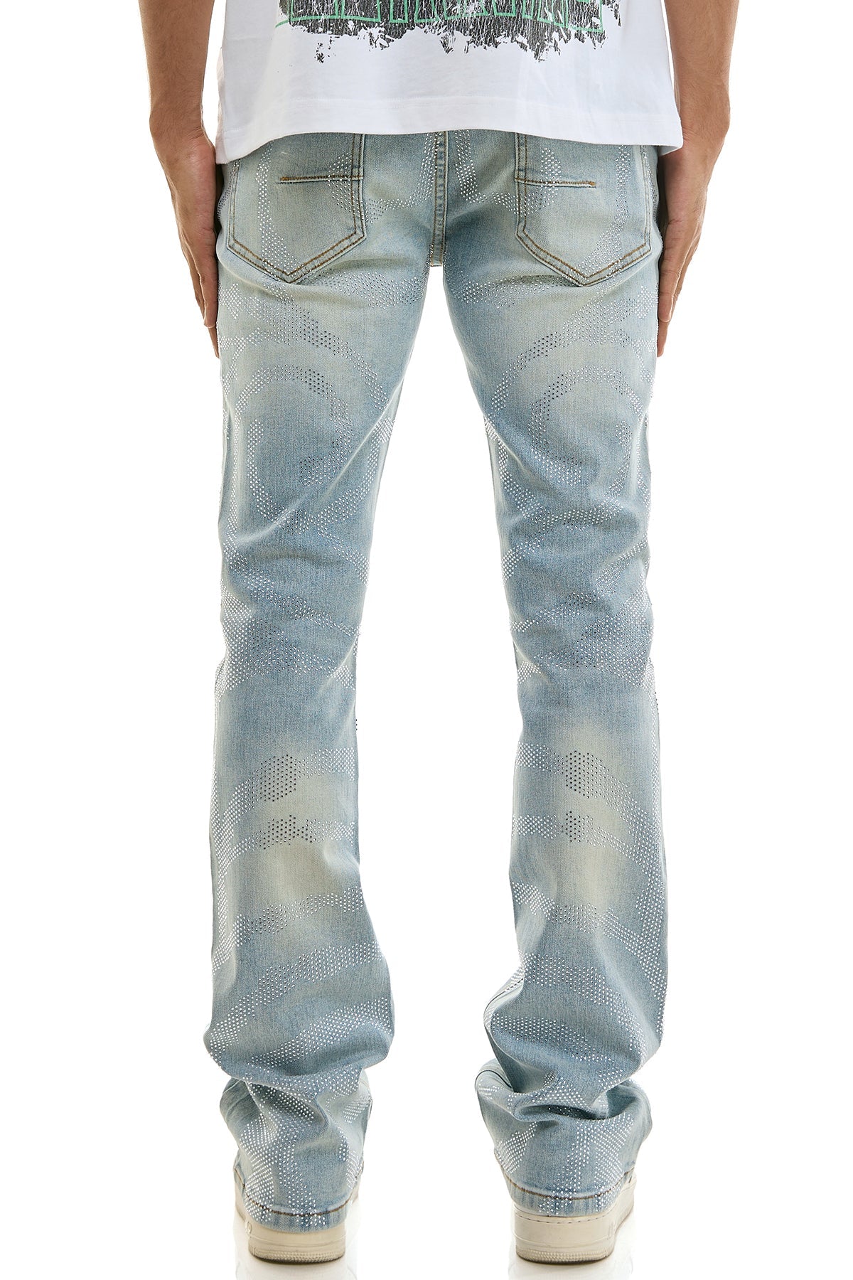 DIAMOND RHIINESTONE SKINNY FLARE JEANS