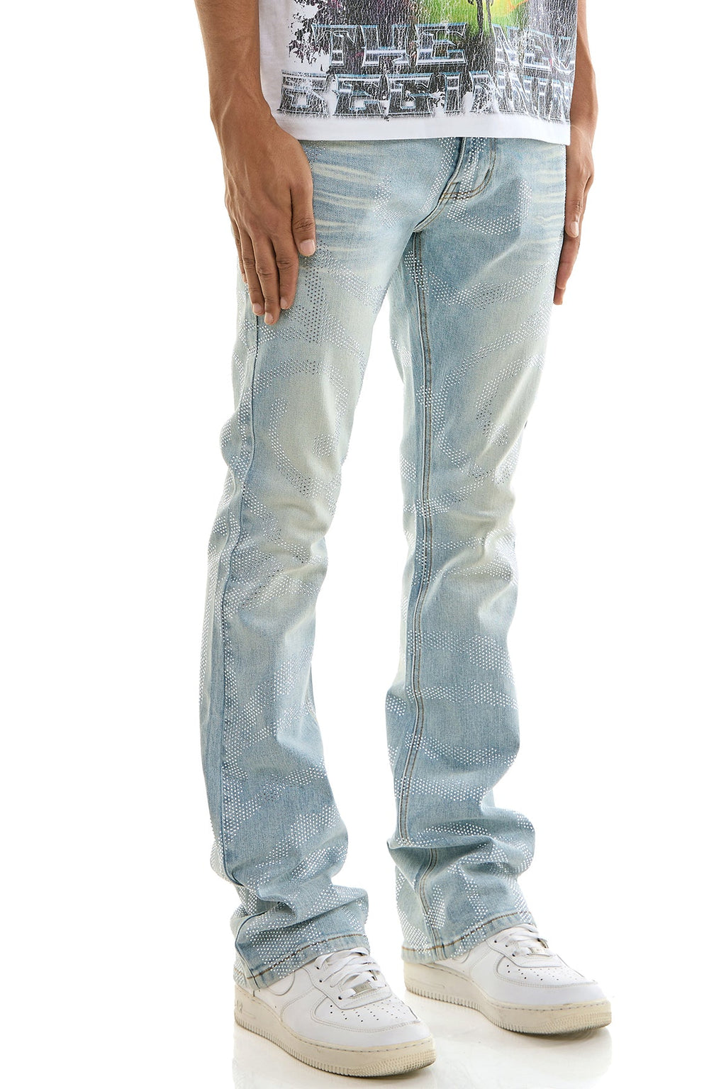 DIAMOND RHIINESTONE SKINNY FLARE JEANS