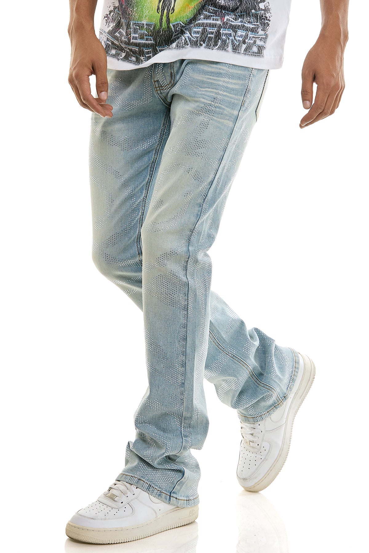 DIAMOND RHIINESTONE SKINNY FLARE JEANS